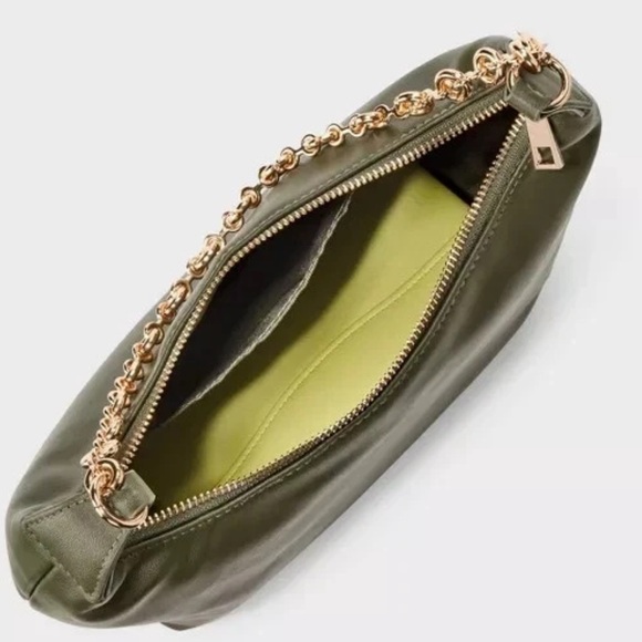 A New Day Jewelry Chain Clutch Handbag Olive Green Shell Metal Chain Strap Woven - Picture 3 of 4